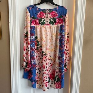 Chic Soul Blue Pink Floral Patchwork Blouse